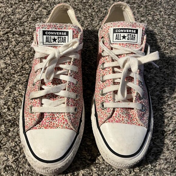Converse All Stars Shoes - Converse Womens 7.5 Pink Flower Design Girly Hipster Grunge Shoes